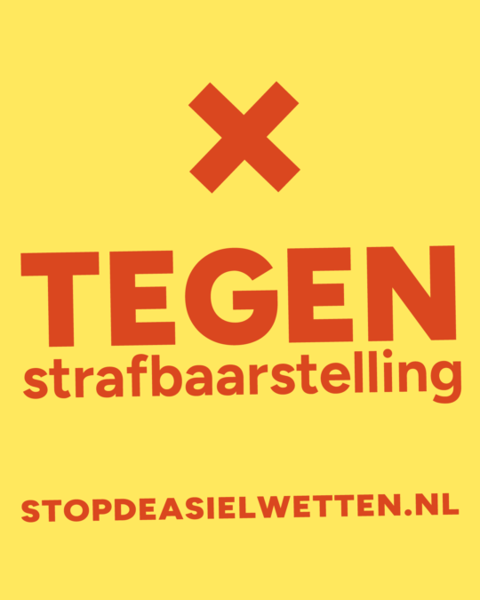 Stop de asielwetten campagnebeeld: 
Tegen strafbaarstelling